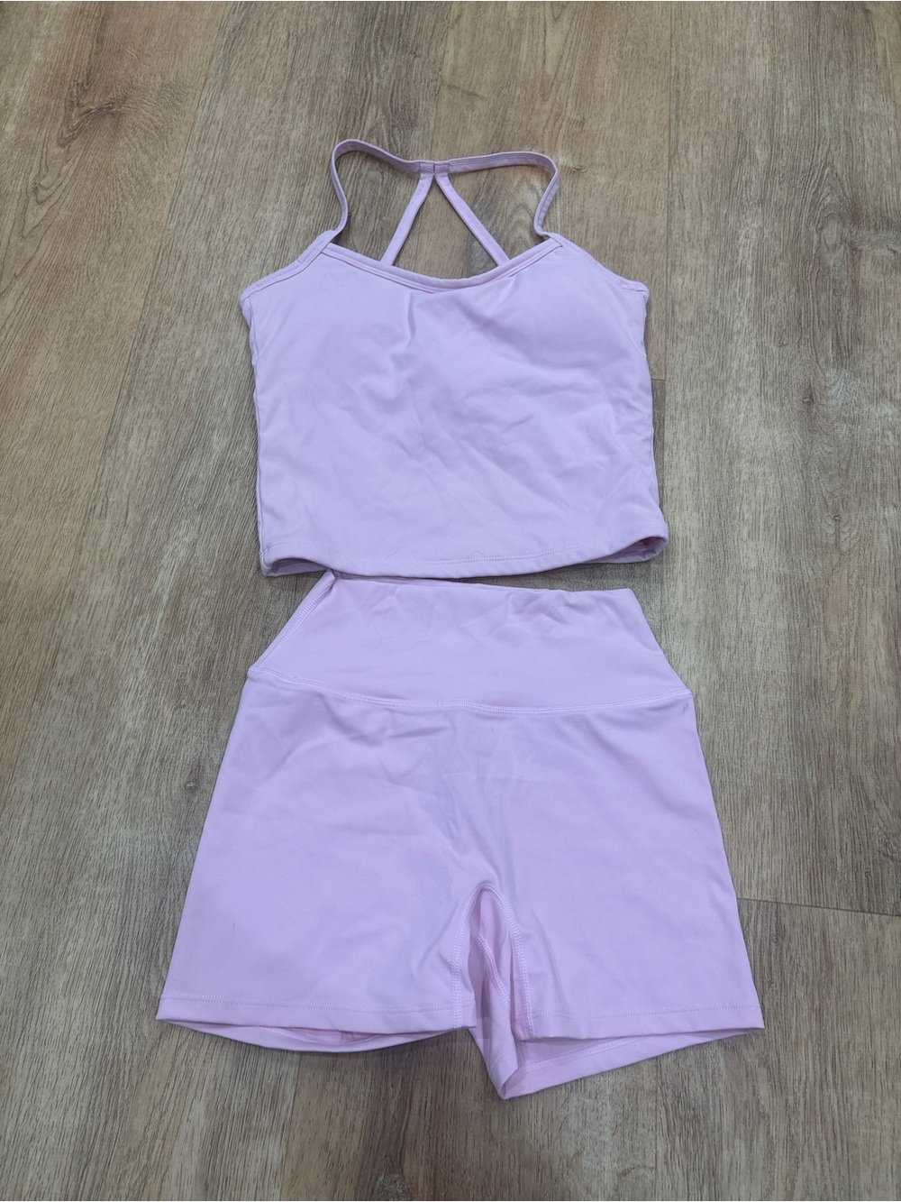 Pink Active Set - Cropped Tank & High-Waist Shorts